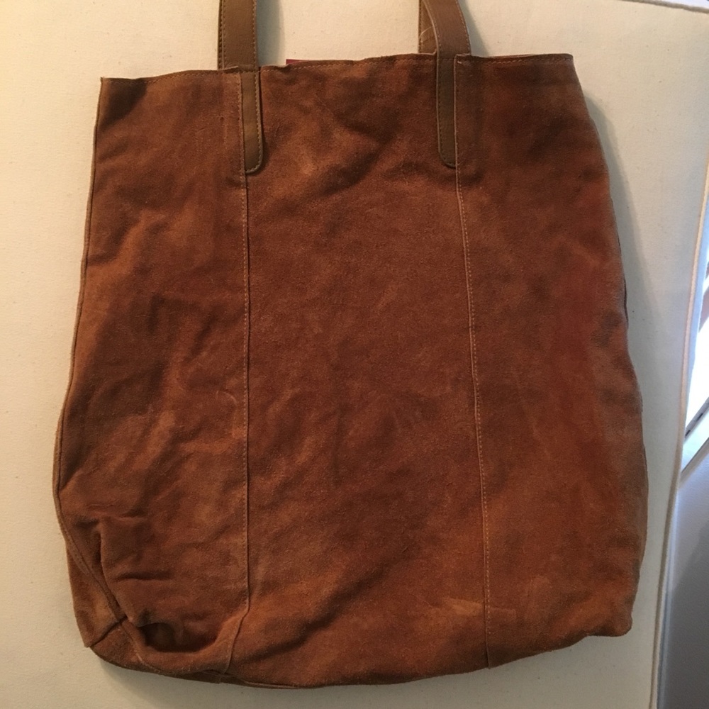 Tan-Camel leather suede tote bag by Merono